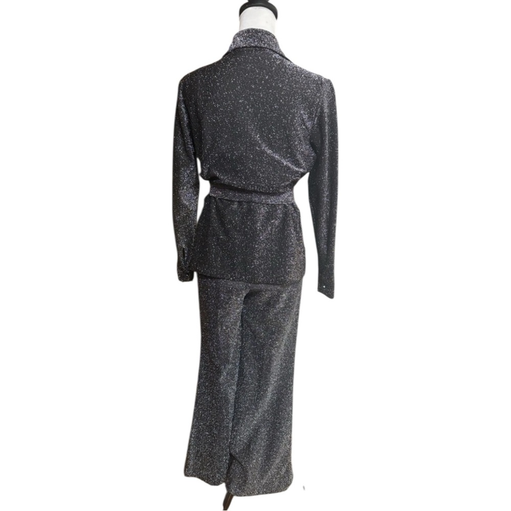 Vintage 70s Black Silver Flare Pant Dagger Collar Set - Picture 3 of 4